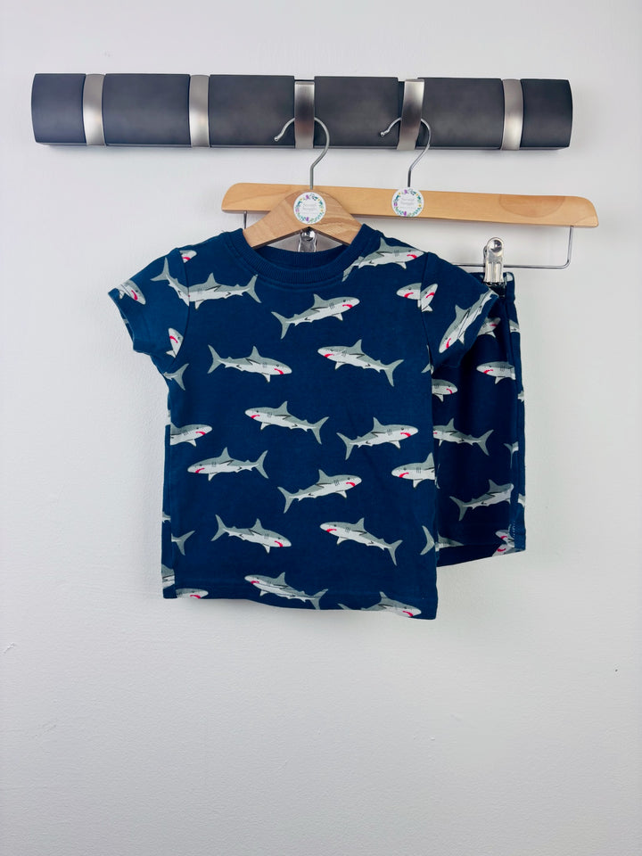 Next Blue Shark Short Pyjama Set 12-18 Months-Night Wear-Second Snuggle Preloved