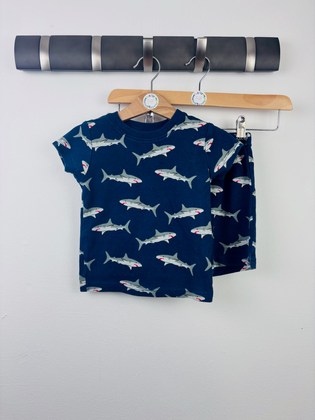 Next Blue Shark Short Pyjama Set 12-18 Months-Night Wear-Second Snuggle Preloved