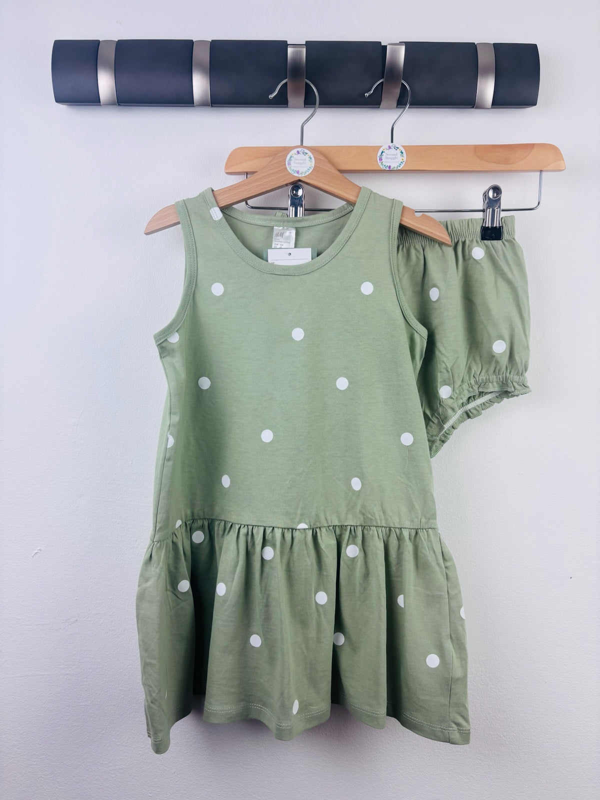 H&M Green Spotty Dress and Bloomer Set 3-4 Years-Dresses-Second Snuggle Preloved