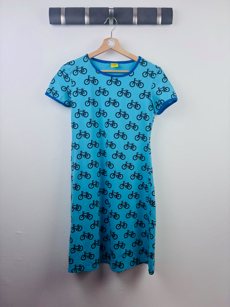 Duns Turquoise Bicycle Print Dress 158/164 (13-14 Years)-Dresses-Second Snuggle Preloved