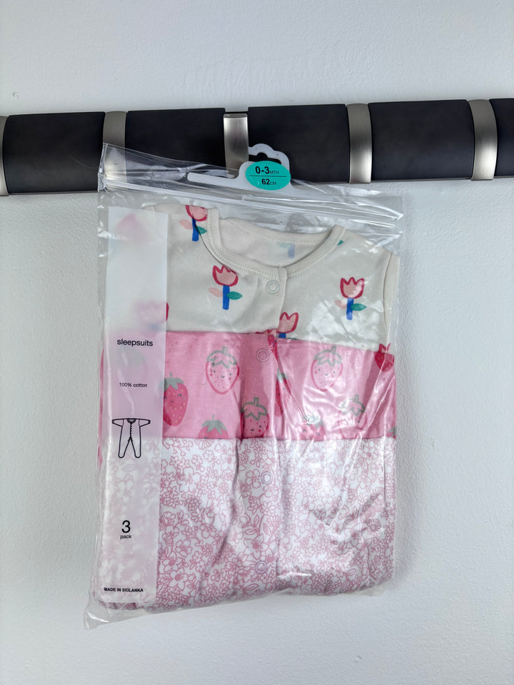 Ex High Street Mixed Brand Sleepsuit Bundle 3 Pack 0–3 Months-Sleepsuits-Second Snuggle Preloved