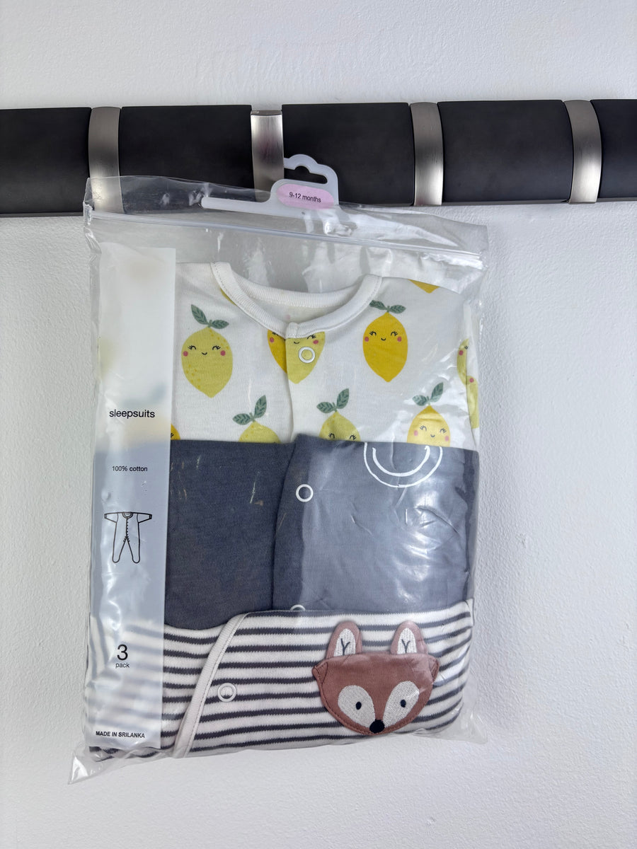 Ex High Street Mixed Brand Sleepsuit Bundle 3 Pack 9–12 Months-Sleepsuits-Second Snuggle Preloved