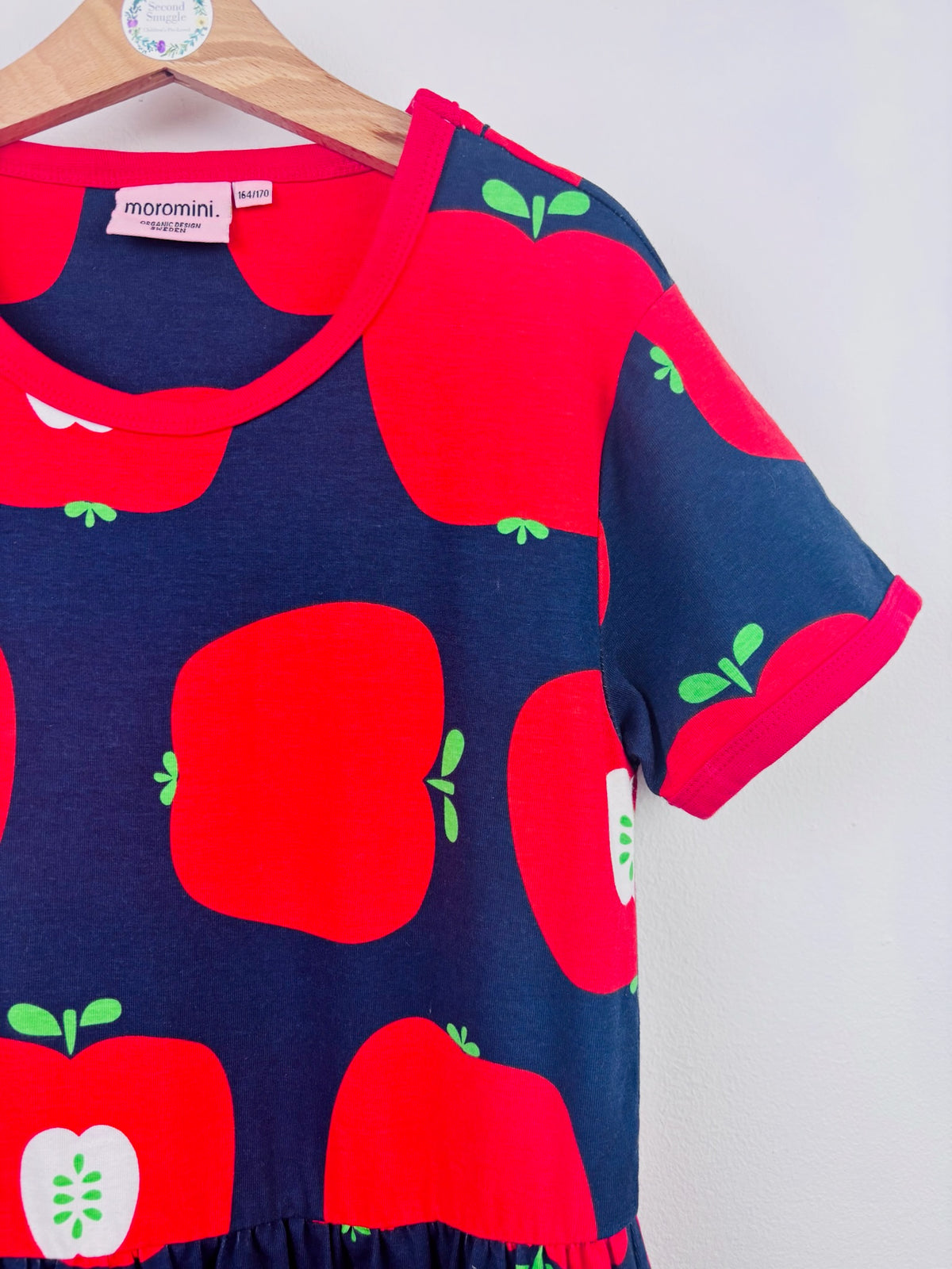 Moromini Navy Apple Print Dress 164-170 (12-14 Years)-Dresses-Second Snuggle Preloved