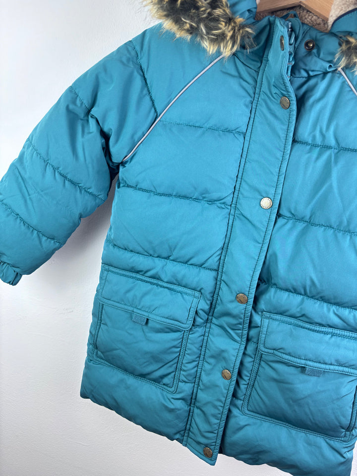 Fat Face Teal Faux Fur Hooded Padded Coat 4–5 Years-Coats-Second Snuggle Preloved