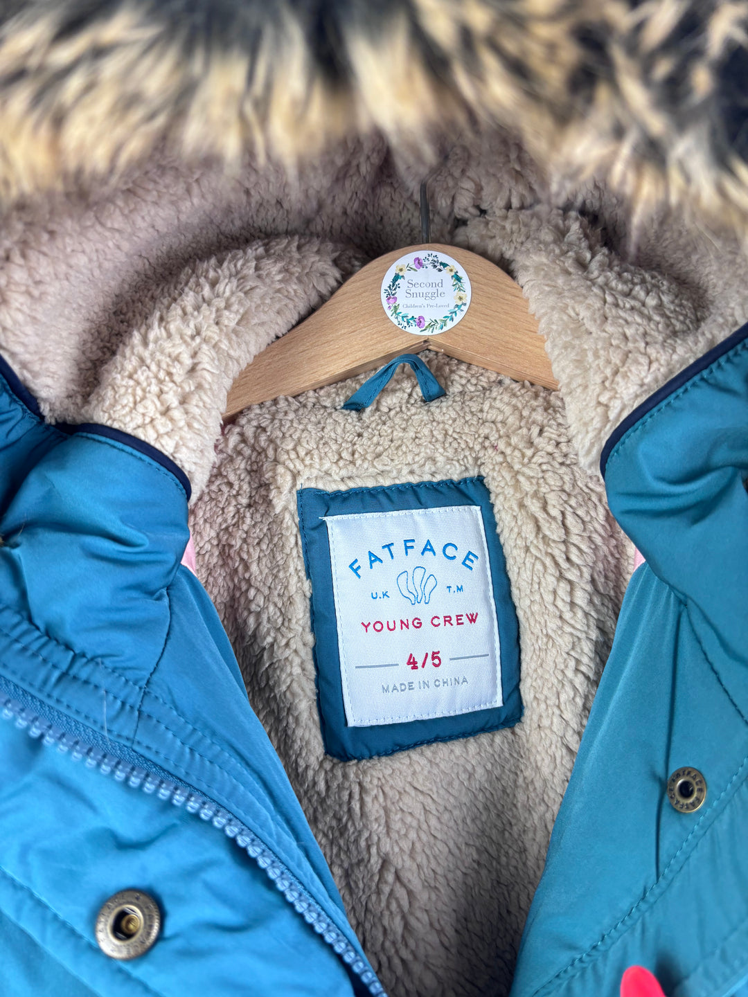 Fat Face Teal Faux Fur Hooded Padded Coat 4–5 Years-Coats-Second Snuggle Preloved