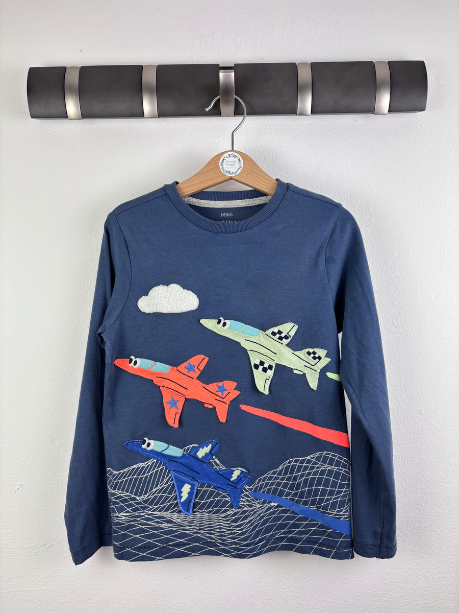 M&S Airplane Appliqué Long Sleeve Top 6–7 Years-Tops-Second Snuggle Preloved