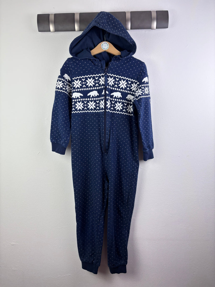 Lily & Dan Navy Polar Bear Hooded Onesie 5–6 Years-All In One-Second Snuggle Preloved