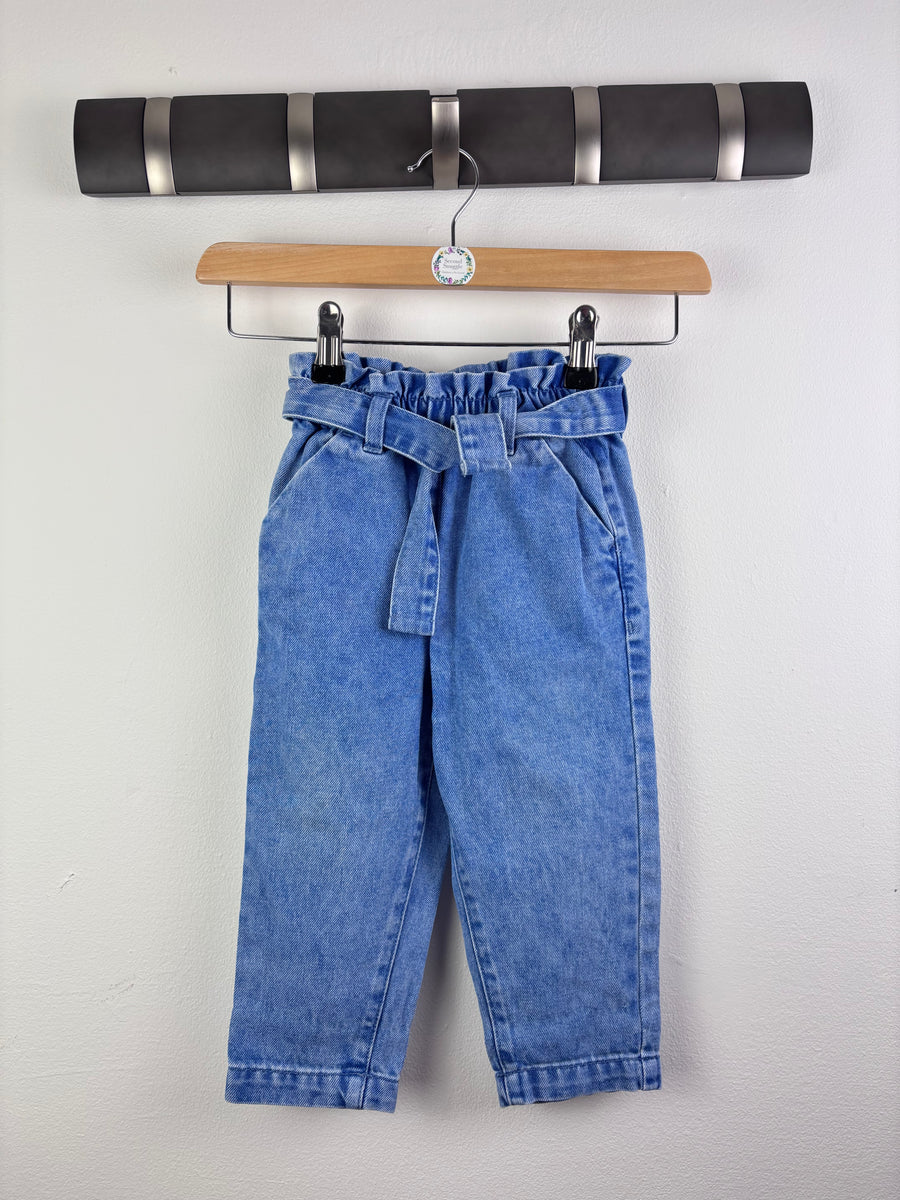Next Paperbag Waist Denim Trousers 12–18 Months-Trousers-Second Snuggle Preloved
