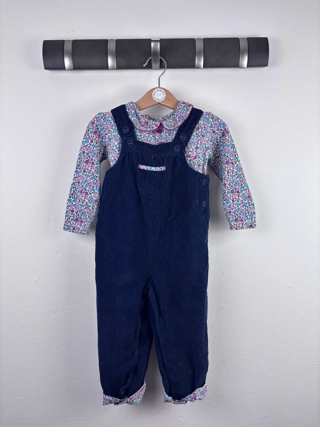 JoJo Maman Bébé Floral Vest & Cord Dungaree Set 12–18 Months-Dungarees-Second Snuggle Preloved