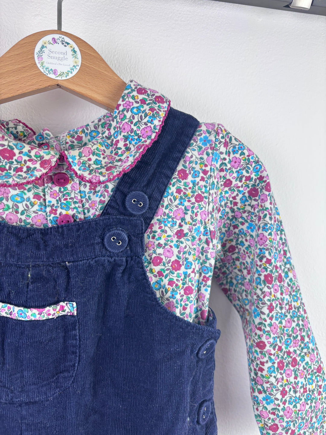 JoJo Maman Bébé Floral Vest & Cord Dungaree Set 12–18 Months-Dungarees-Second Snuggle Preloved