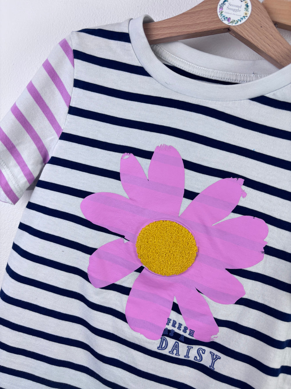 M&S Daisy Stripe Pyjamas Cotton Short Sleeve Girls Set 7–8 Years-Night Wear-Second Snuggle Preloved