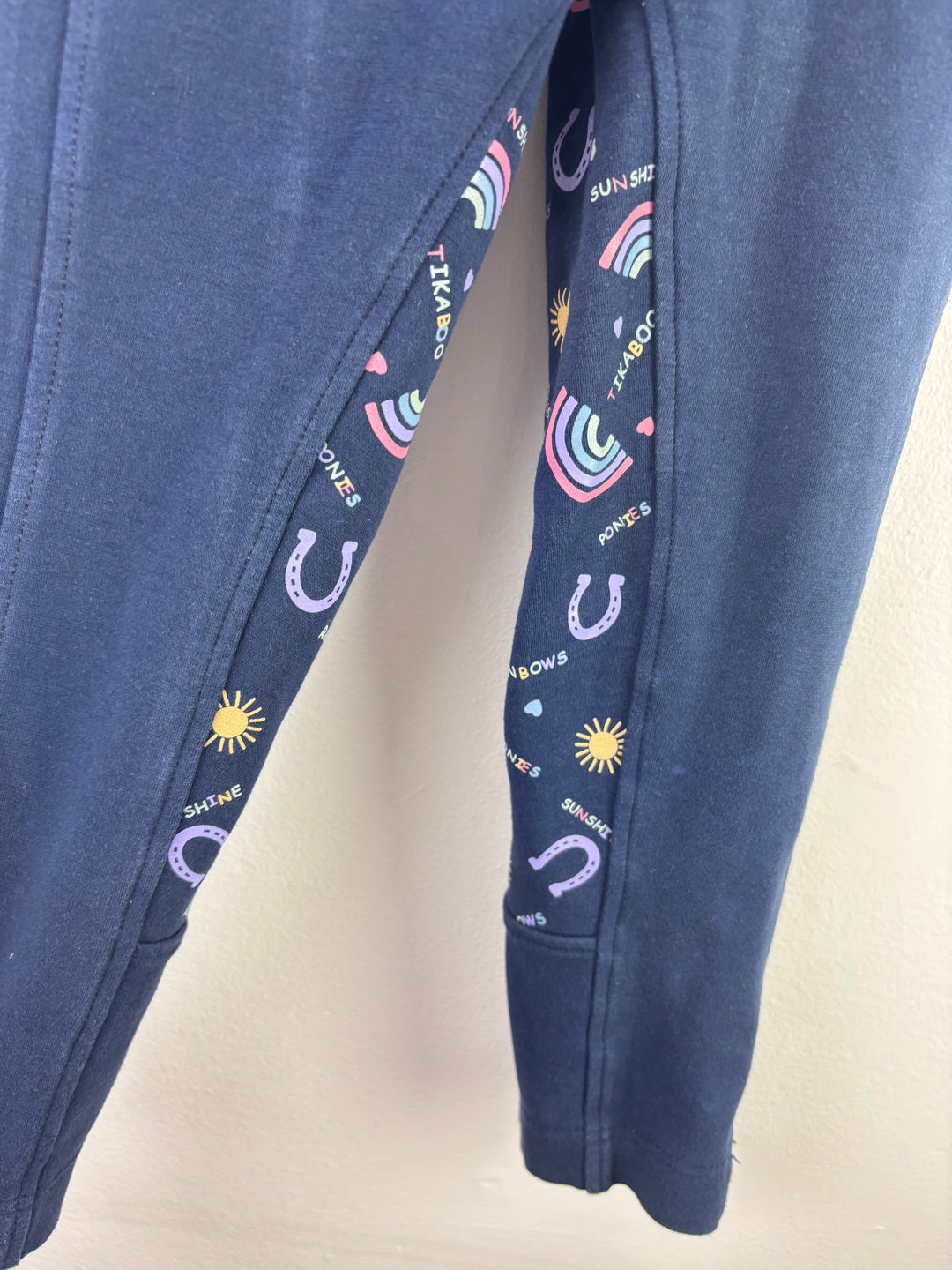 Tikaboo Navy Leggings Rainbow Horseshoe Print Stretch Girls Trousers 5–6 Years-Trousers-Second Snuggle Preloved