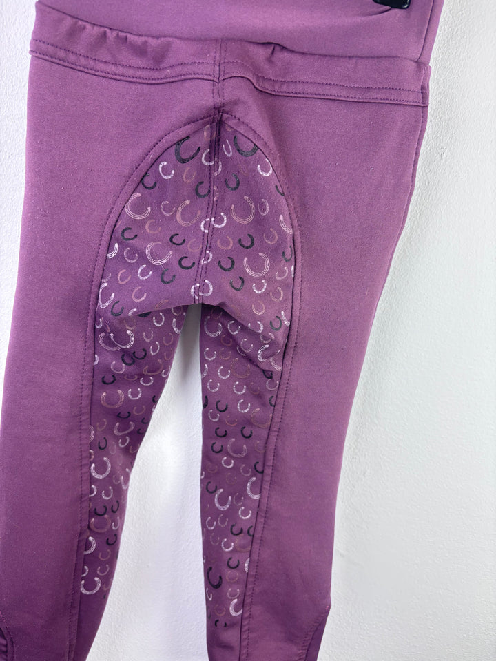 HKM Kids Purple Riding Leggings Grip Stretch Equestrian Trousers 4–5 Years