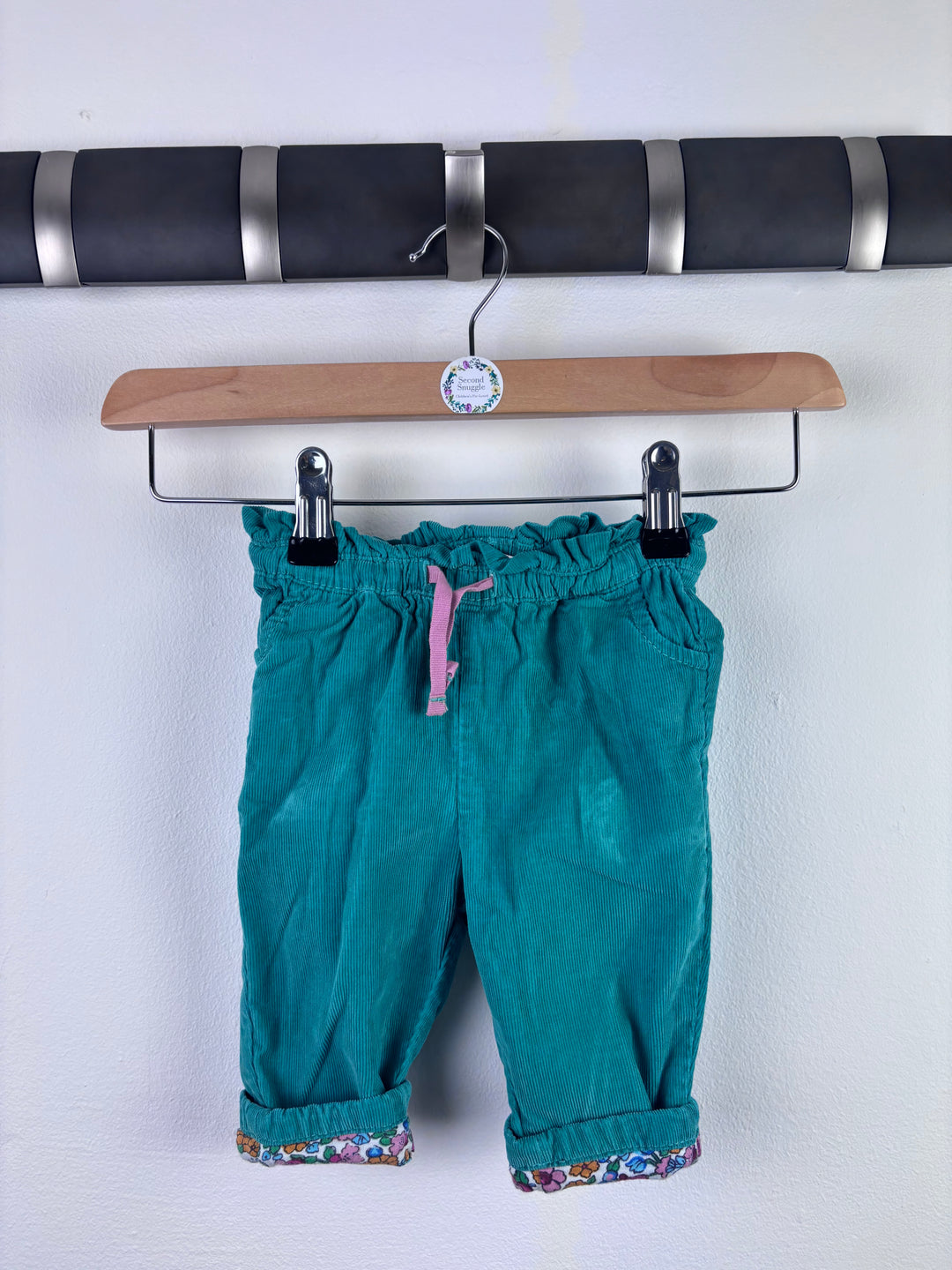 Baby Boden Teal Cord Trousers Floral Lining 3–6 Months