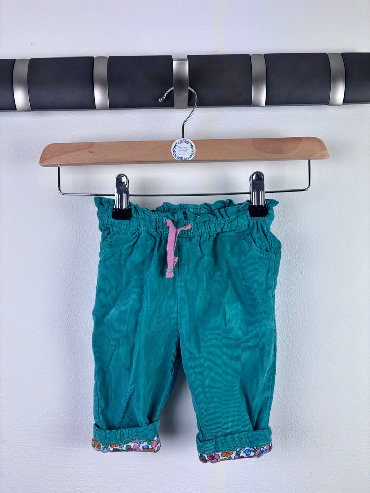 Baby Boden Teal Cord Trousers Floral Lining 3–6 Months