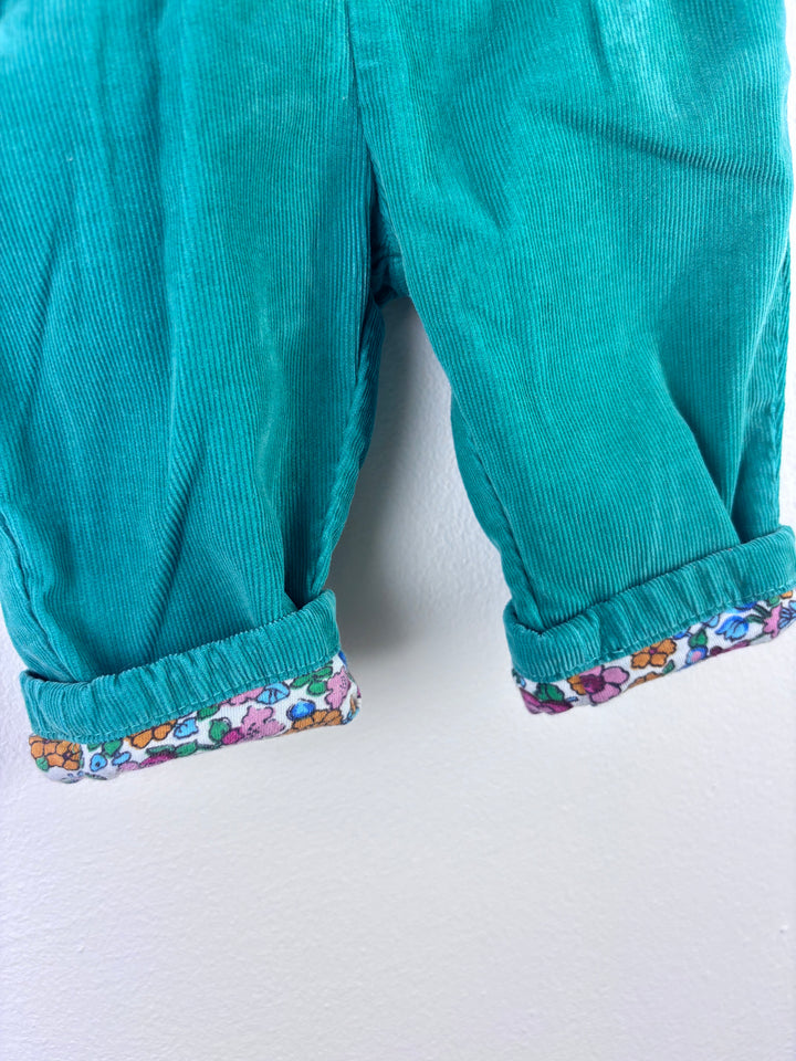 Baby Boden Teal Cord Trousers Floral Lining 3–6 Months