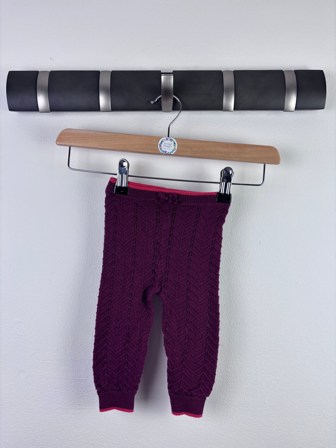 M&S Plum Knit Leggings Soft Cotton Blend 6–9 Months