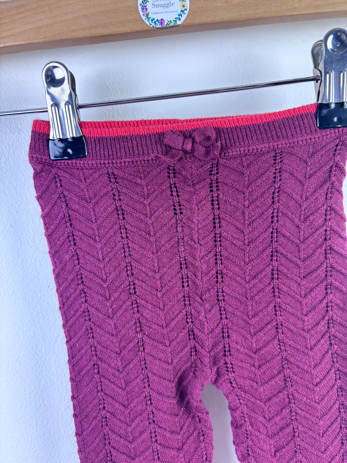 M&S Plum Knit Leggings Soft Cotton Blend 6–9 Months-Leggings-Second Snuggle Preloved