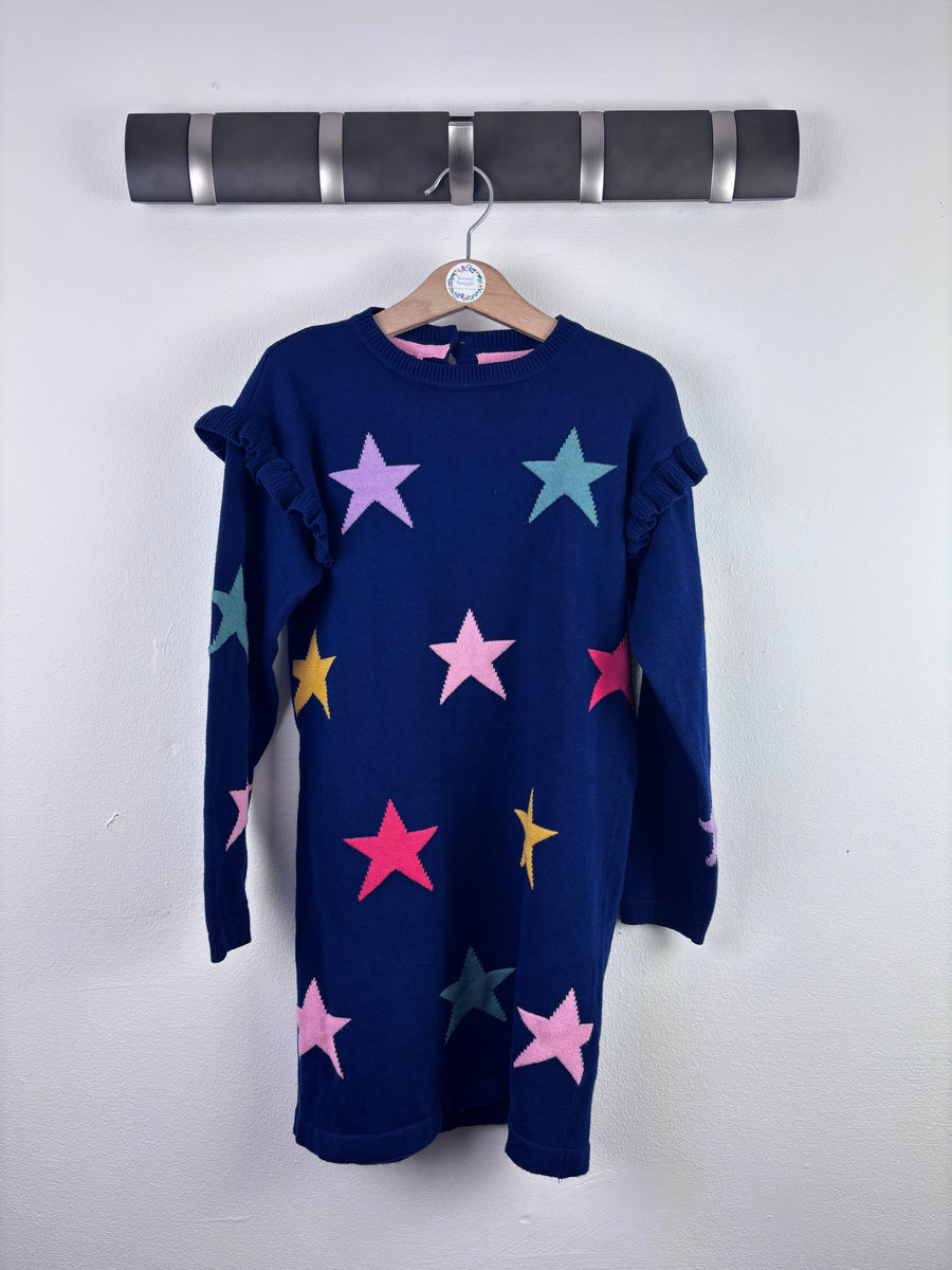 Next Navy Knit Dress Star Pattern Frill Shoulder 5-6 Years-Dresses-Second Snuggle Preloved