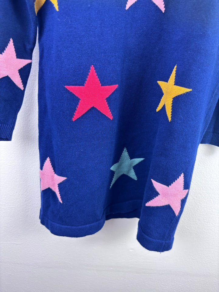 Next Navy Knit Dress Star Pattern Frill Shoulder 5-6 Years-Dresses-Second Snuggle Preloved