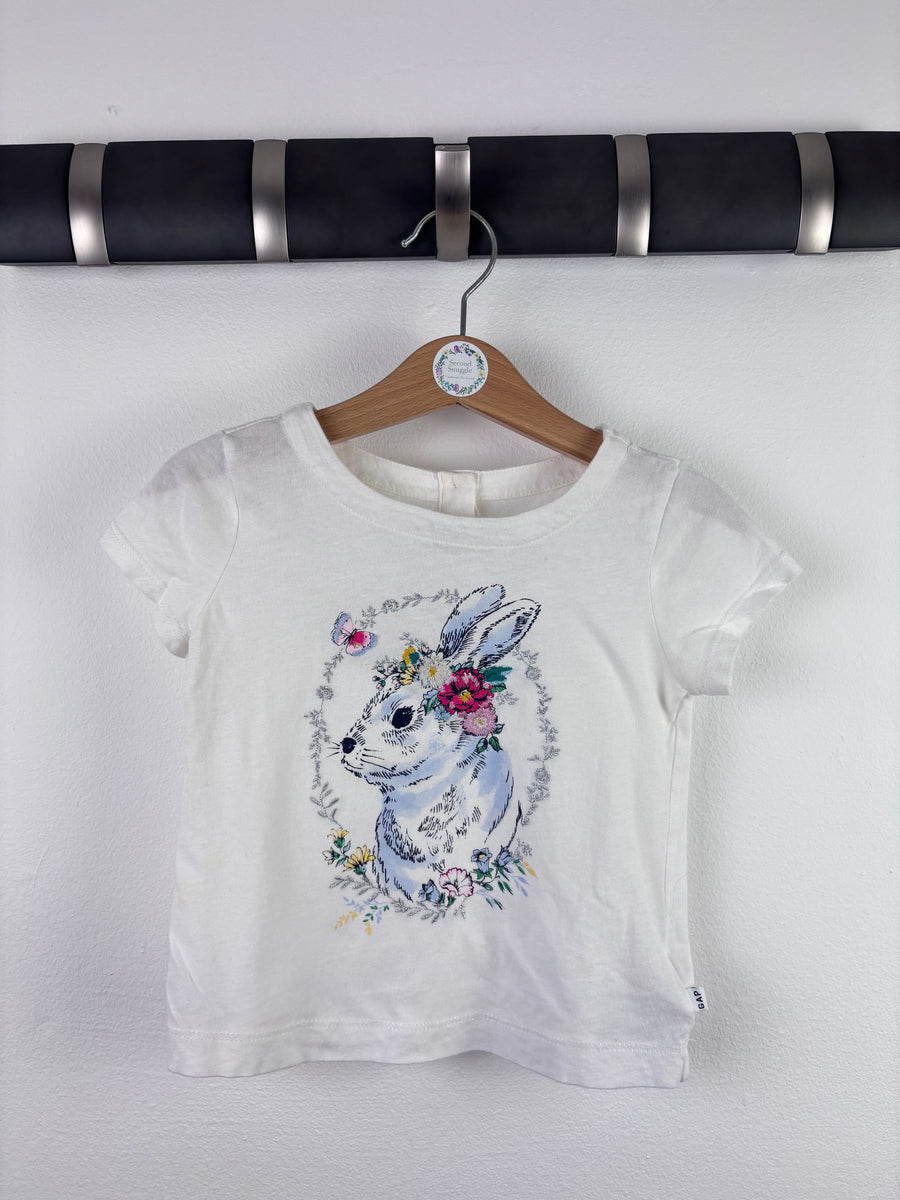Gap White T-Shirt Bunny Floral Print 2 Years-Tops-Second Snuggle Preloved