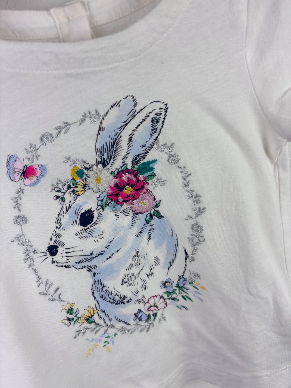 Gap White T-Shirt Bunny Floral Print 2 Years-Tops-Second Snuggle Preloved