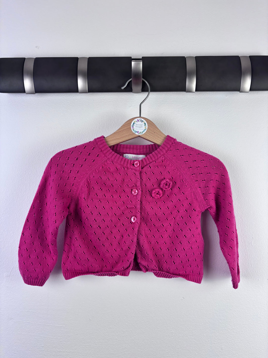 John Lewis Pink Cardigan Pointelle Knit Flower Detail 3-6 Months-Cardigans-Second Snuggle Preloved