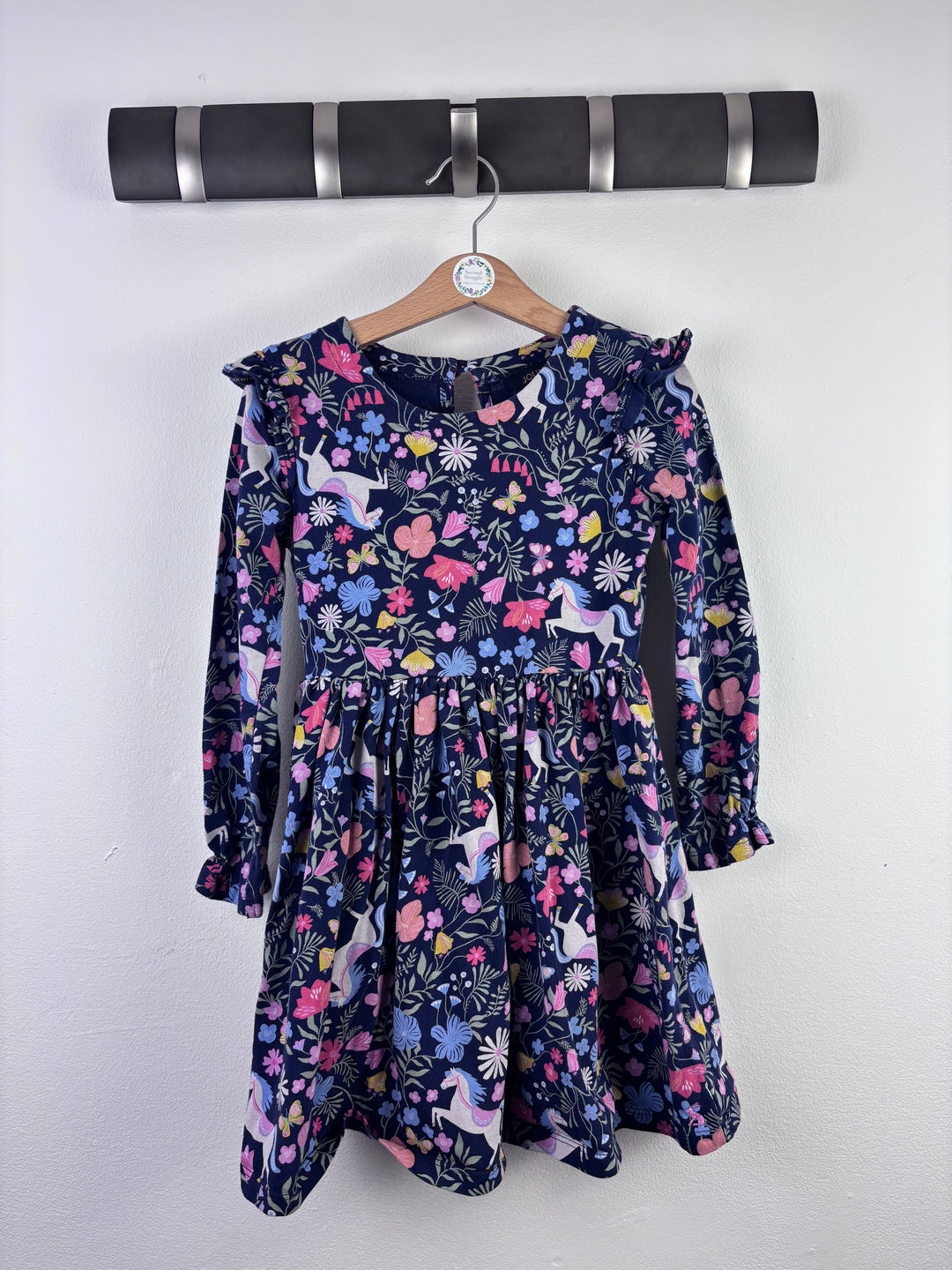 Joules Navy Dress Unicorn Floral Print Frill Detail 6 Years-Dresses-Second Snuggle Preloved