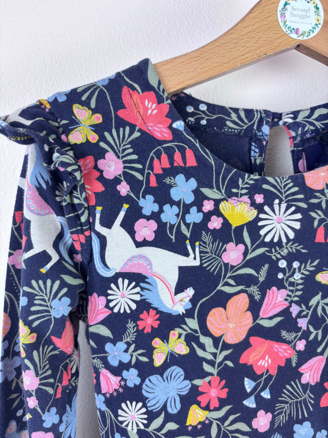 Joules Navy Dress Unicorn Floral Print Frill Detail 6 Years-Dresses-Second Snuggle Preloved
