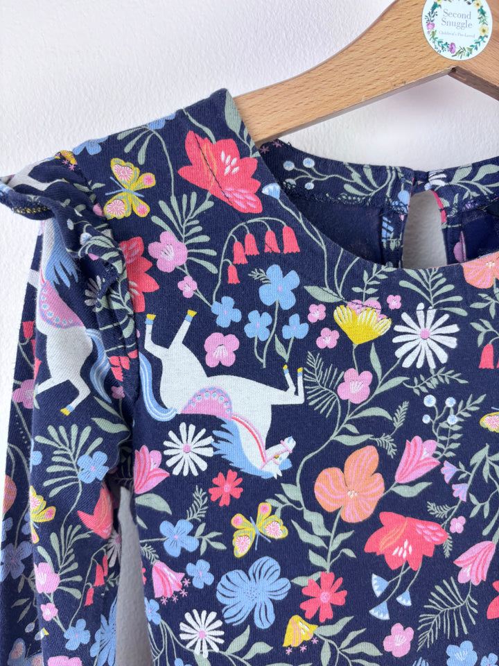Joules Navy Dress Unicorn Floral Print Frill Detail 6 Years-Dresses-Second Snuggle Preloved
