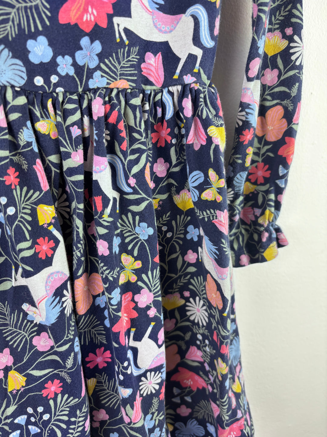 Joules Navy Dress Unicorn Floral Print Frill Detail 6 Years-Dresses-Second Snuggle Preloved