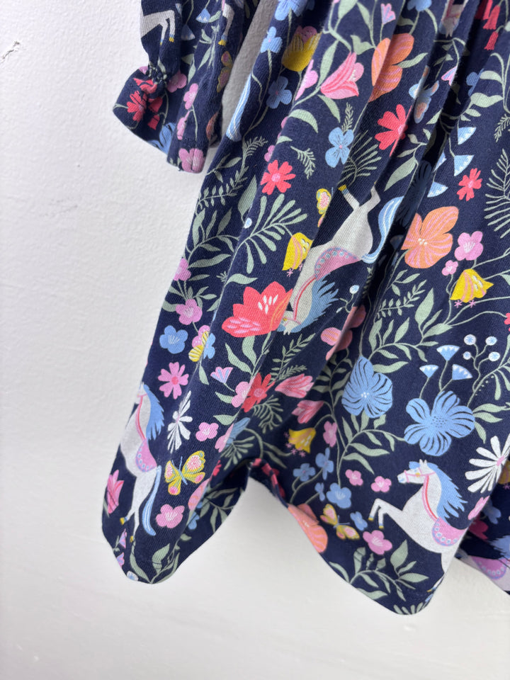 Joules Navy Dress Unicorn Floral Print Frill Detail 6 Years-Dresses-Second Snuggle Preloved