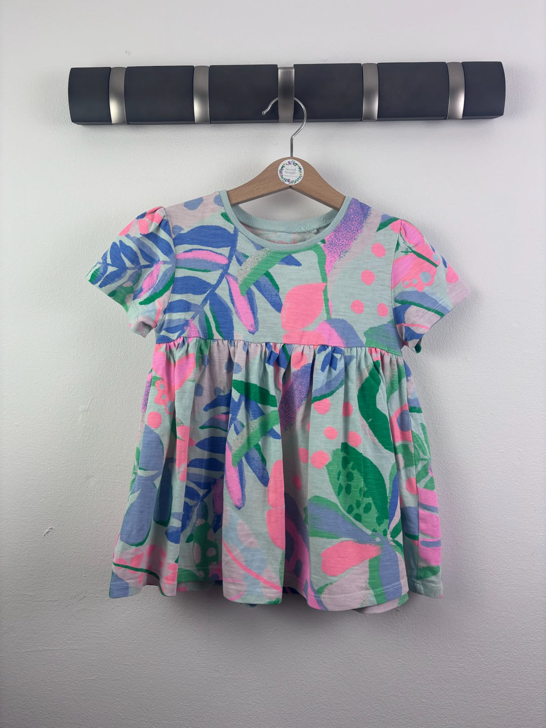 Next Mint Floral Jersey Dress Gathered Waist 5-6 Years