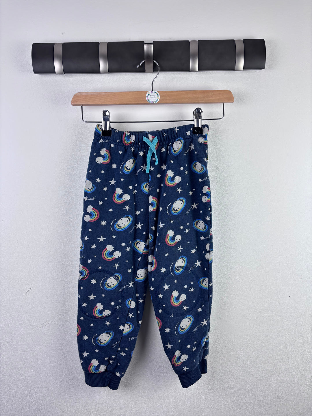 Frugi Navy Joggers Rainbow Space Print Drawstring 4-5 Years-Trousers-Second Snuggle Preloved