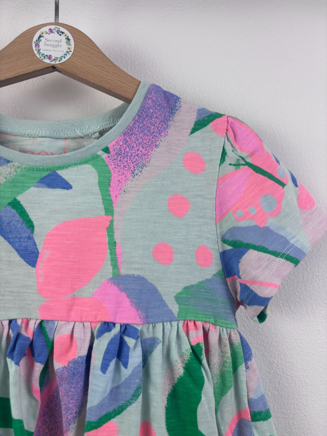 Next Mint Floral Jersey Dress Gathered Waist 5-6 Years