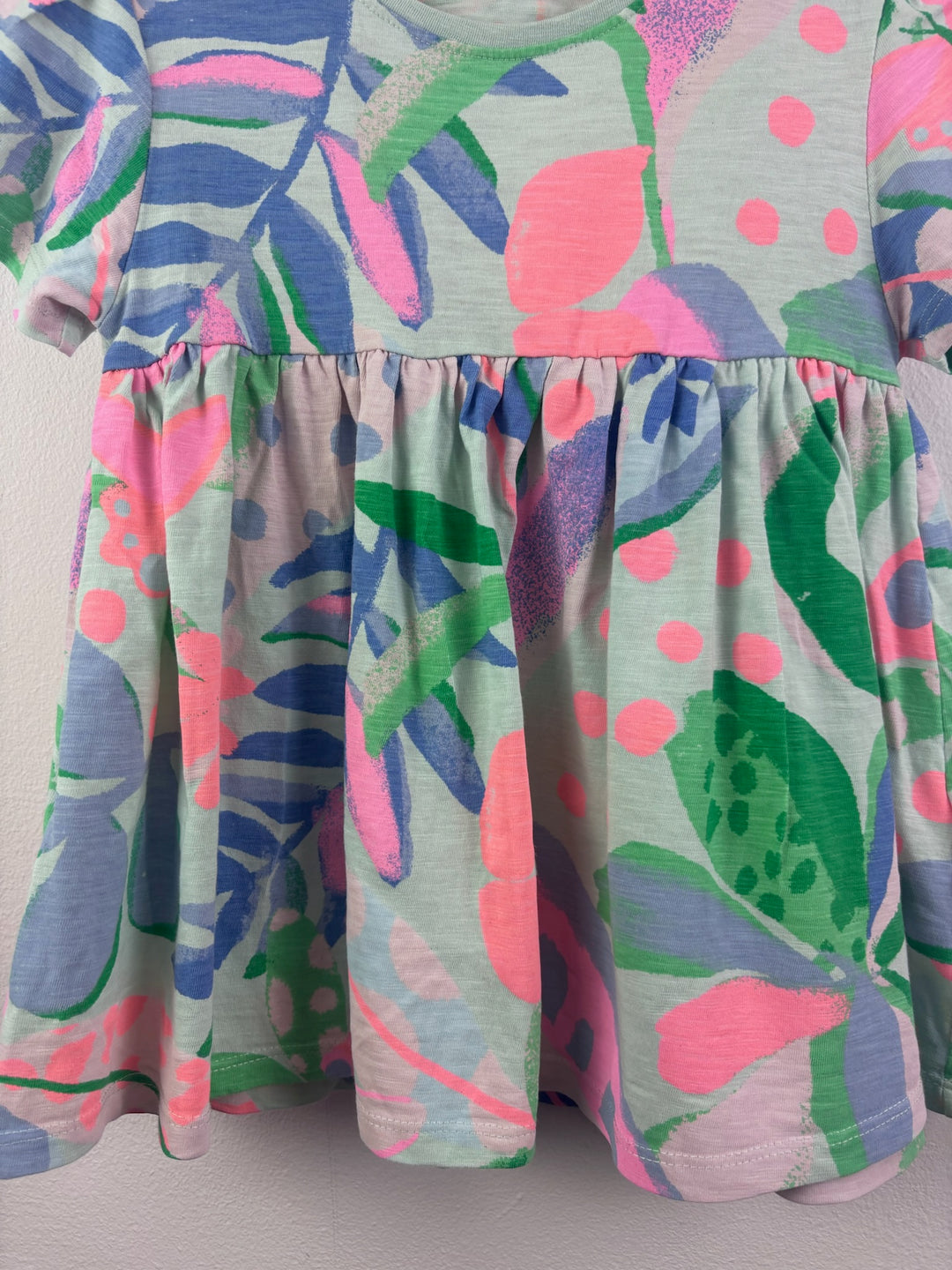 Next Mint Floral Jersey Dress Gathered Waist 5-6 Years