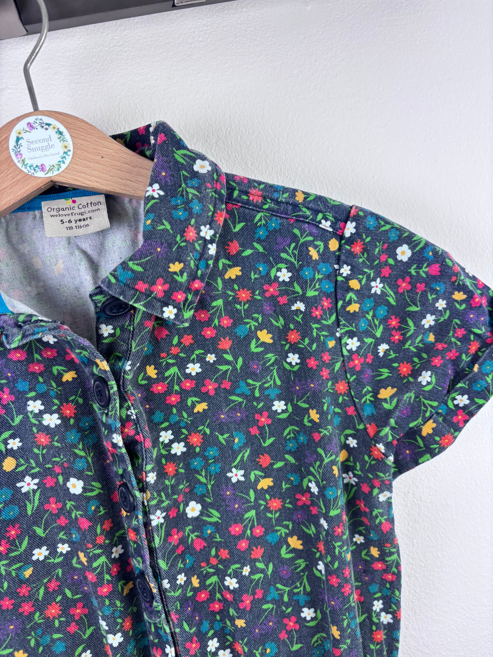 Frugi Navy Jumpsuit Floral Print Button Front 5-6 Years-Jump Suits-Second Snuggle Preloved