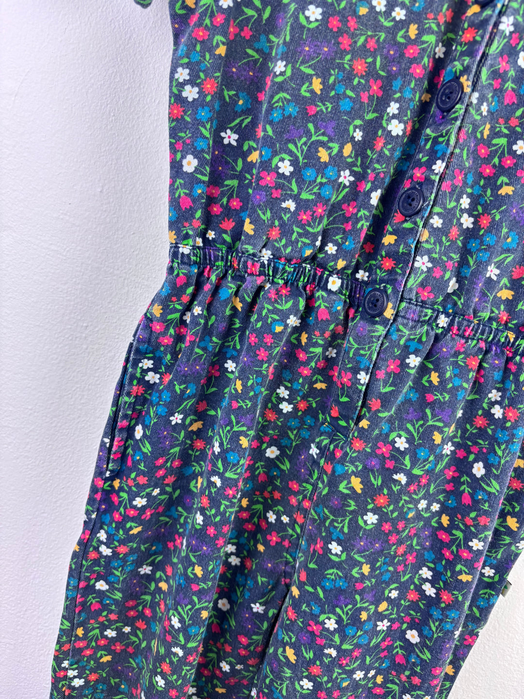 Frugi Navy Jumpsuit Floral Print Button Front 5-6 Years-Jump Suits-Second Snuggle Preloved