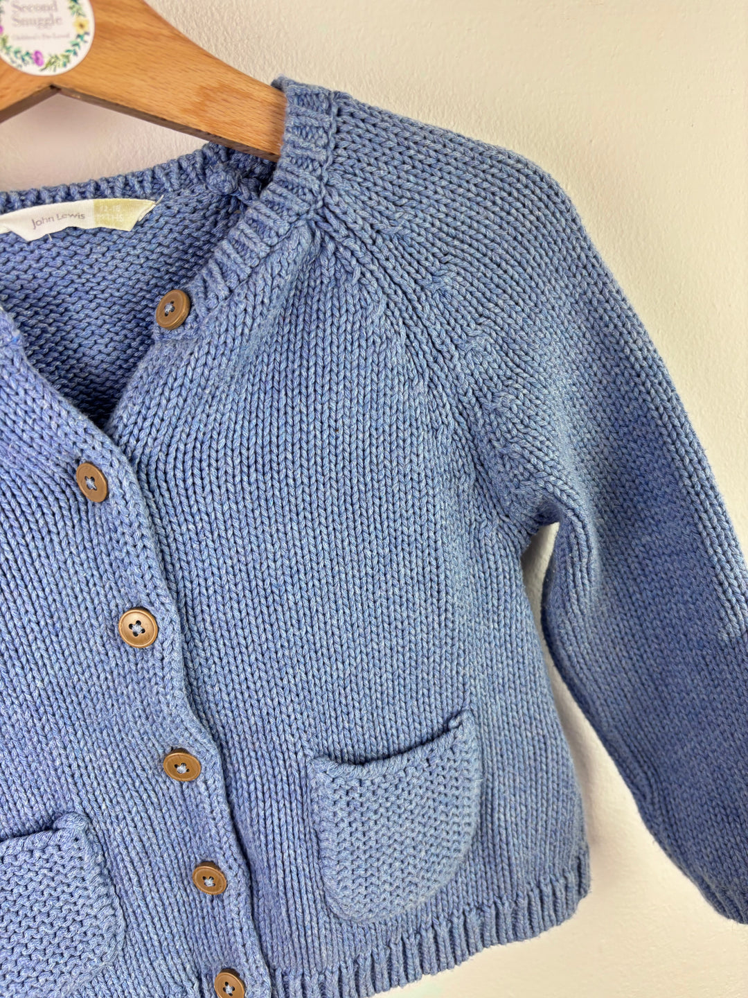 John Lewis Blue Cardigan Chunky Knit Pocket Detail 12-18 Months-Cardigans-Second Snuggle Preloved