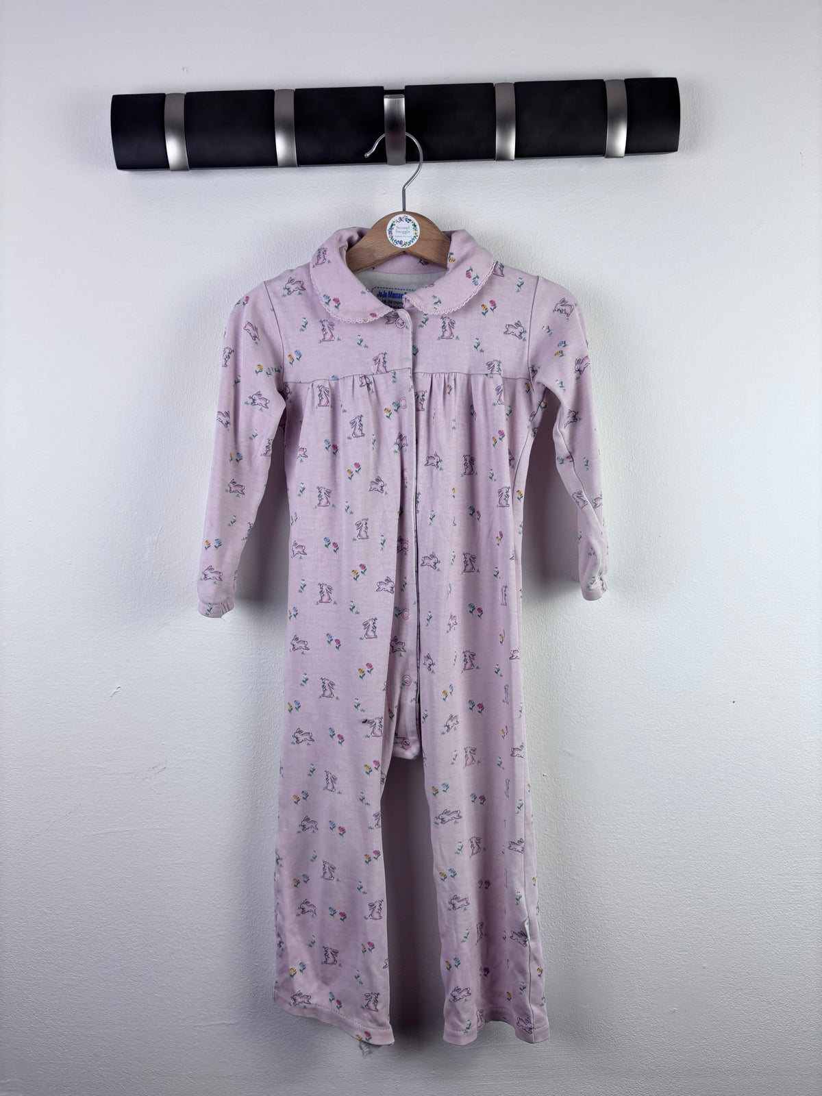 JoJo Maman Bebe Pink Sleepsuit Bunny Print Collar 18-24 Months-Rompers-Second Snuggle Preloved