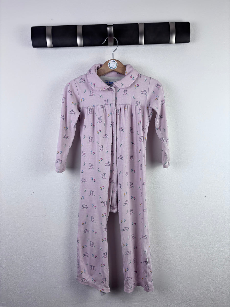 JoJo Maman Bebe Pink Sleepsuit Bunny Print Collar 18-24 Months-Rompers-Second Snuggle Preloved