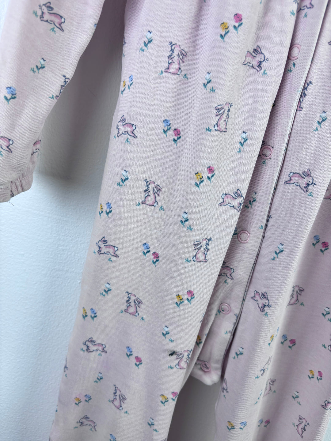 JoJo Maman Bebe Pink Sleepsuit Bunny Print Collar 18-24 Months-Rompers-Second Snuggle Preloved