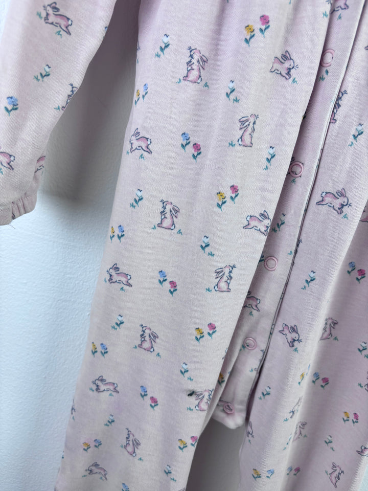 JoJo Maman Bebe Pink Sleepsuit Bunny Print Collar 18-24 Months-Rompers-Second Snuggle Preloved