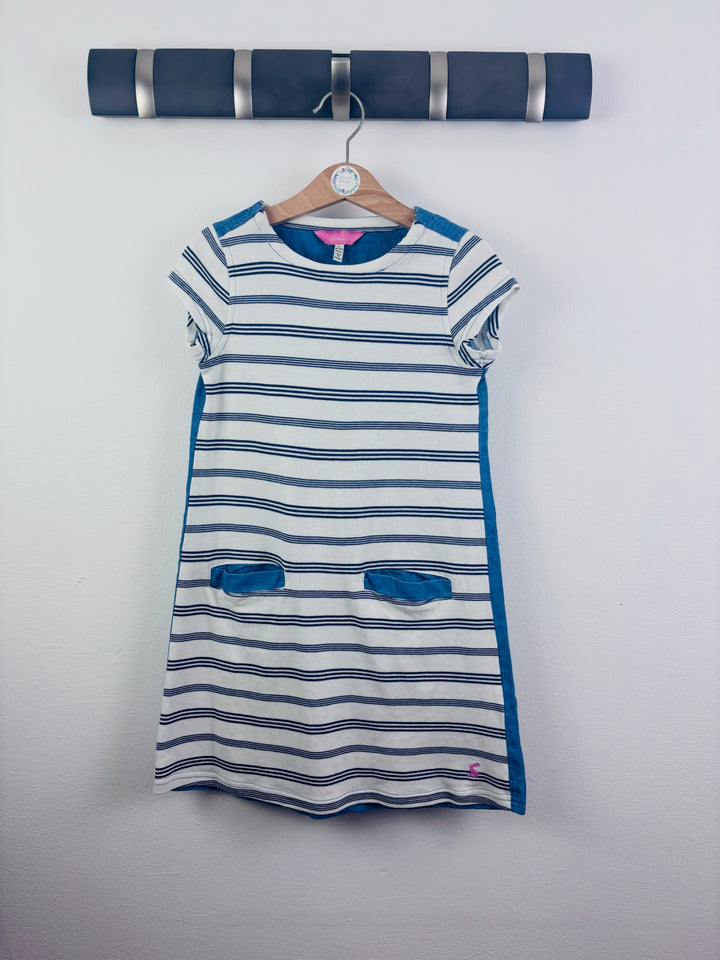 Joules Cream Navy Striped Dress Contrast Pockets 5-6 Years