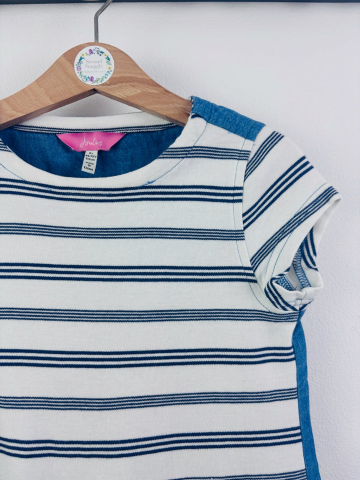 Joules Cream Navy Striped Dress Contrast Pockets 5-6 Years