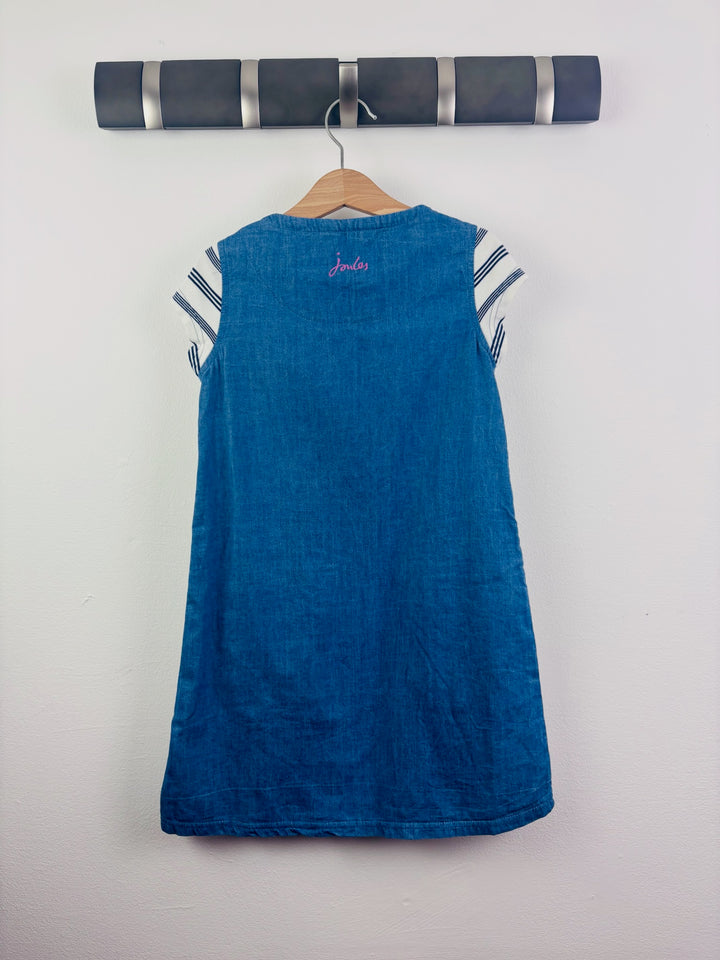 Joules Cream Navy Striped Dress Contrast Pockets 5-6 Years