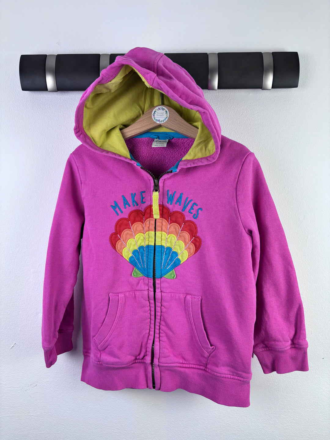Frugi Pink Hoodie Rainbow Shell Print Zip Front 5-6 Years