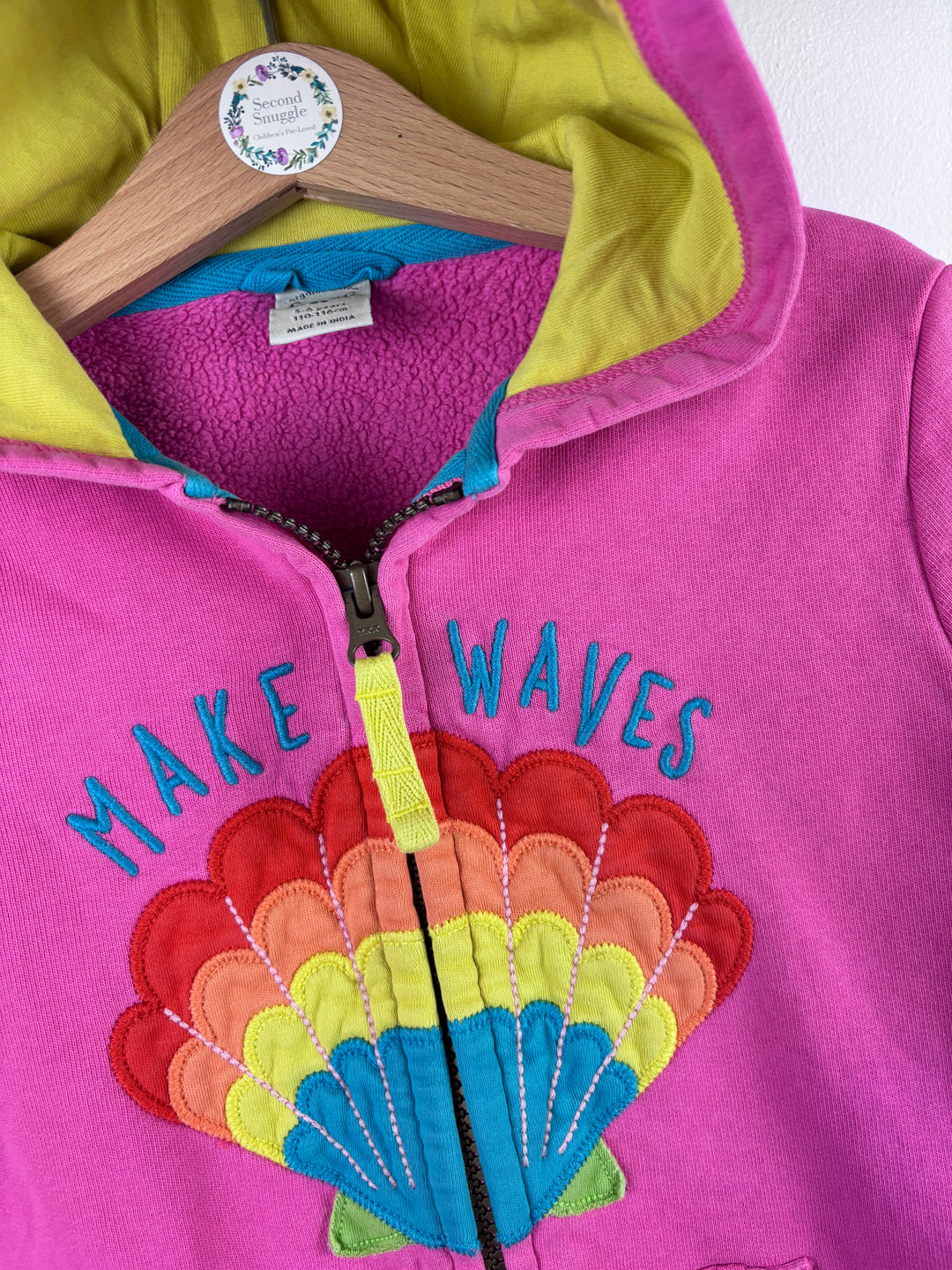 Frugi Pink Hoodie Rainbow Shell Print Zip Front 5-6 Years