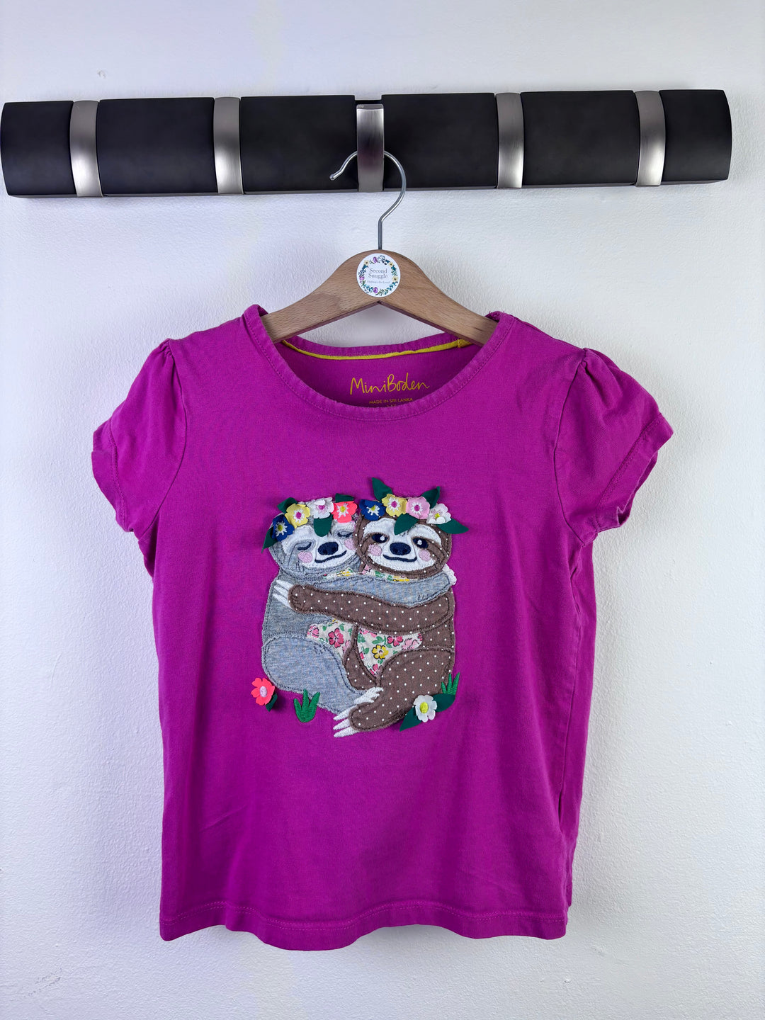Mini Boden Pink T-Shirt Sloth Applique Short Sleeve 5-6 Years