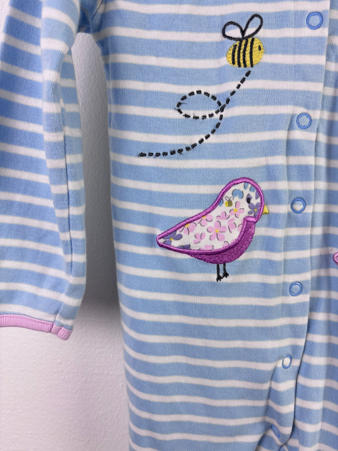 JoJo Maman Bebe Blue Stripe Sleepsuit Bunny Applique 12-18 Months